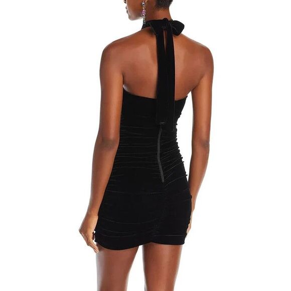 BARDOT Womens Black mini dress cocktail party halter velour NWT Size 8 - Picture 3 of 11